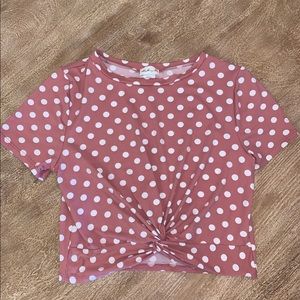 Gaze pink and white polka dot crop top shirt Small